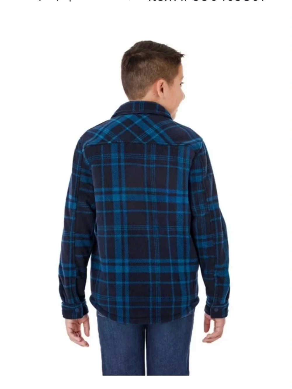 Plaid Sherpa-Lined Kids Jacket in Navy & Blue